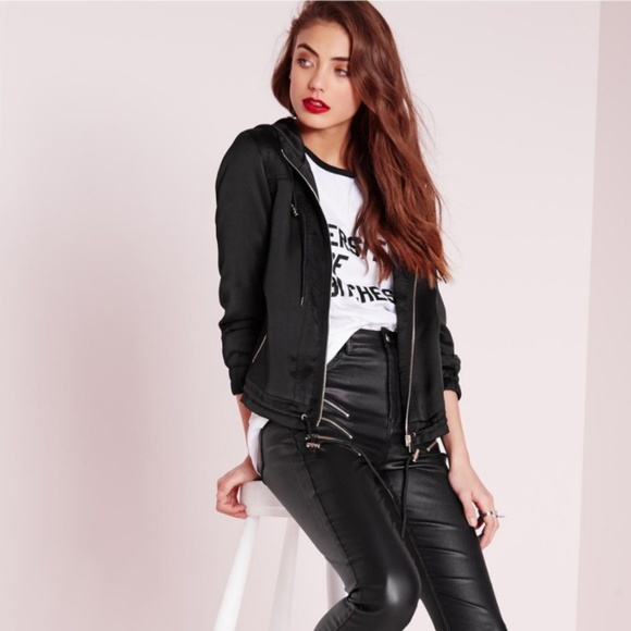 Missguided Jackets & Blazers - Missguided Satin Utility Hooded Jacket